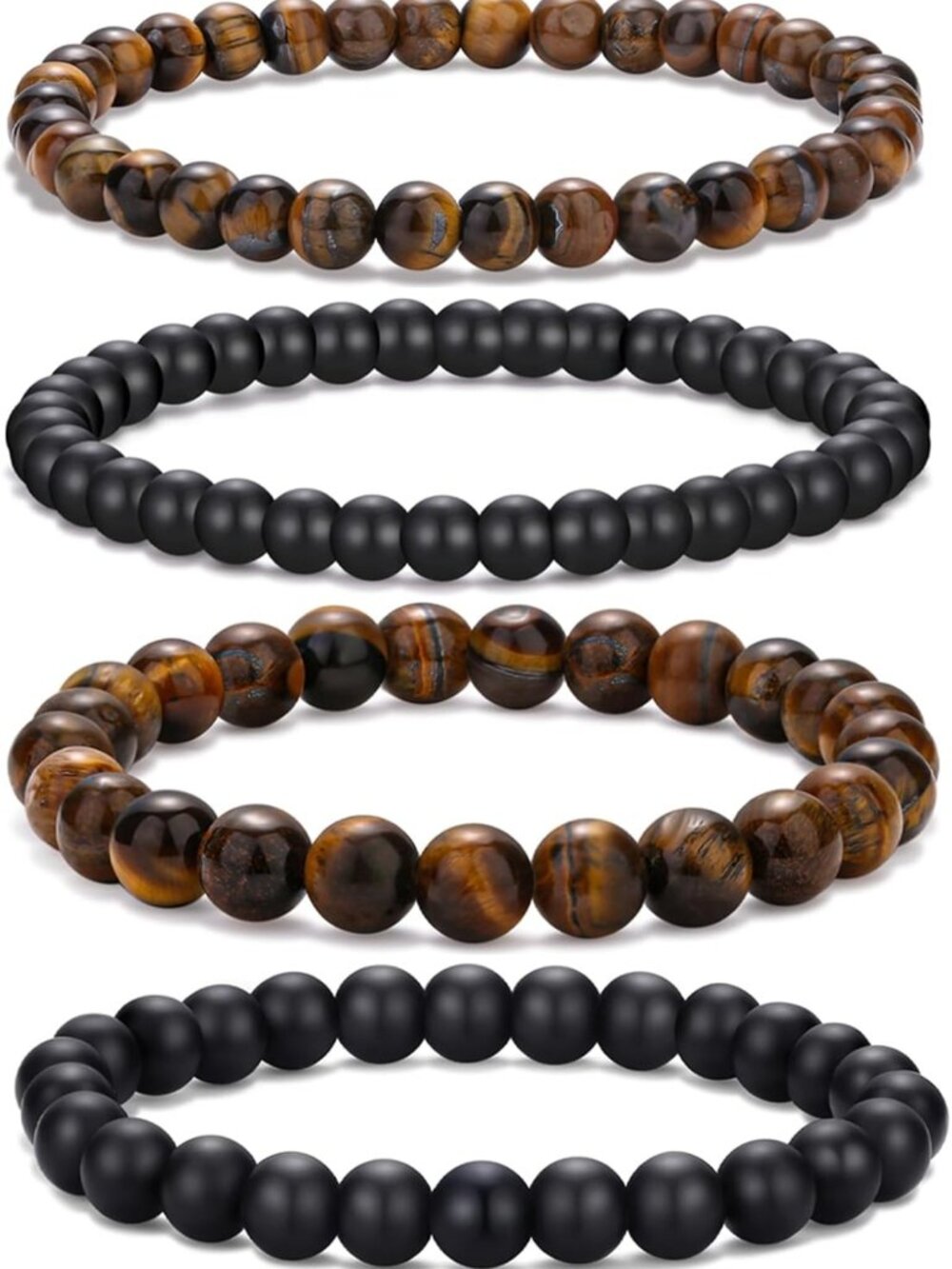 Men's Adjustable Bead Bracelet Set - Natural Stone Multi-Colored 6&8MM Beads